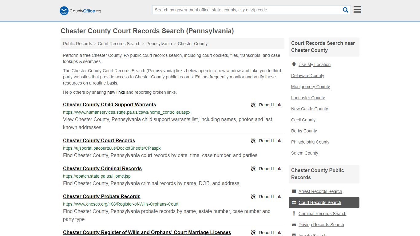 Chester County Court Records Search (Pennsylvania)